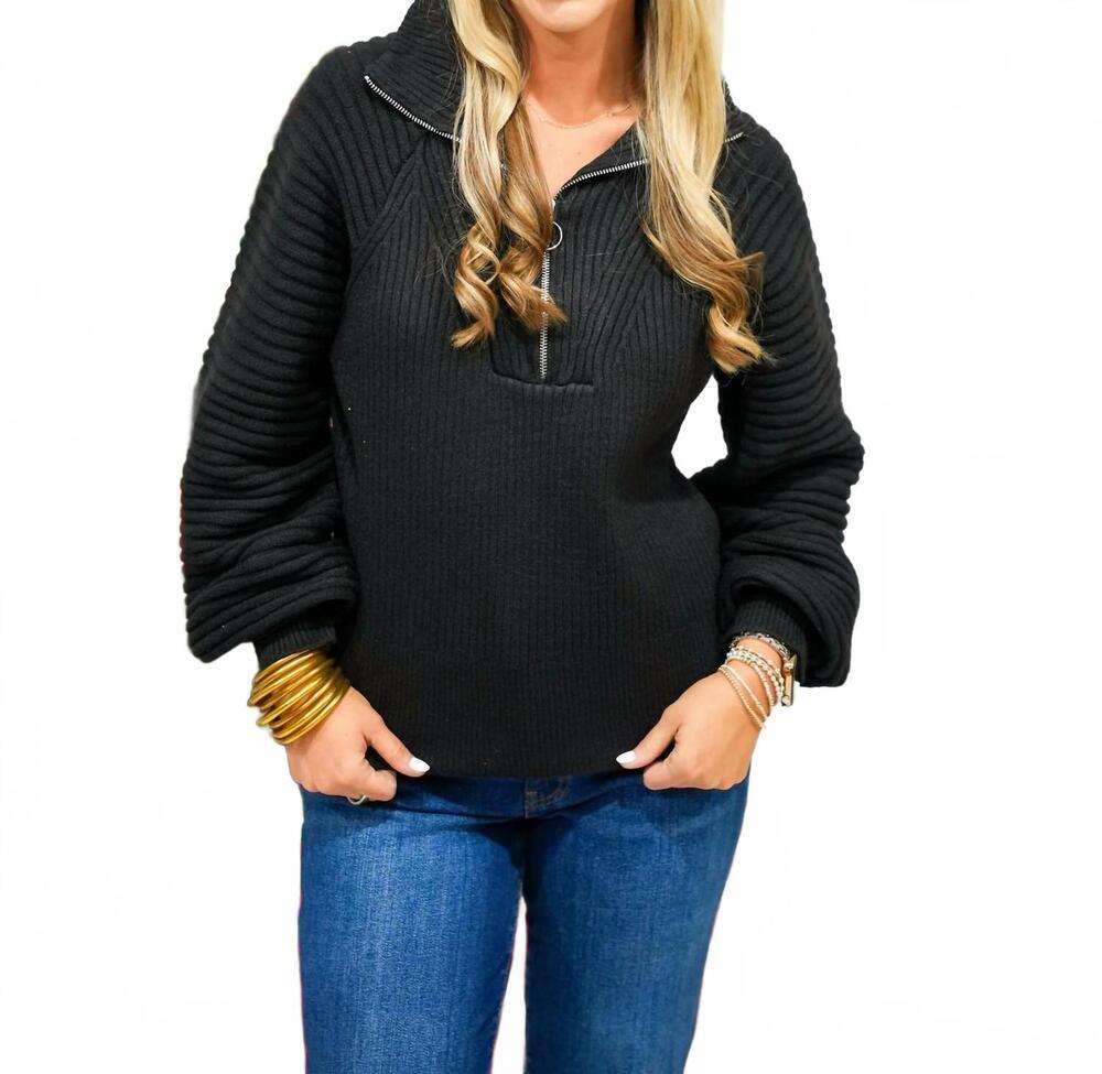 NEW SO ME half zip balloon sleeve sweater in black